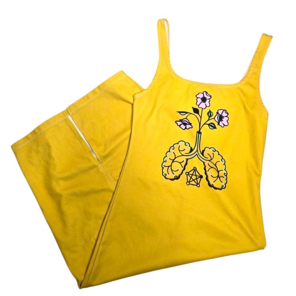 CURATED FLAME yellow flower lungs‎ bodycon midi tank dress M